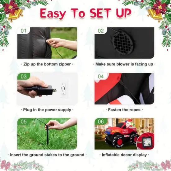 Glitzhome&reg; 7ft. LED Lighted Santa Claus Pickup Truck Inflatable D&eacute;cor {8}