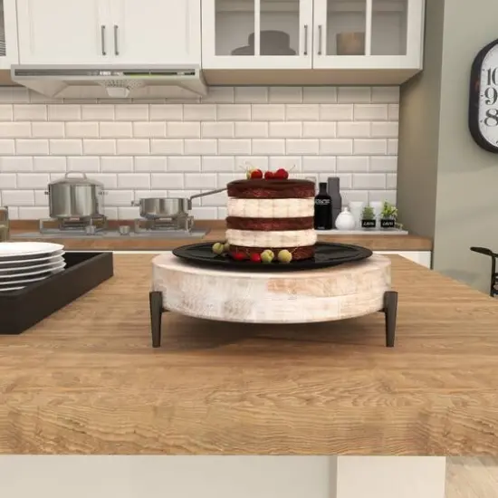 13" Cream Mango Wood Tray with Black Metal Leg {7}