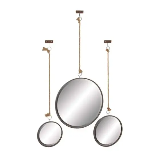 Dark Gray Metal Wall Mirror Set of 3 20", 13", 10" {1}
