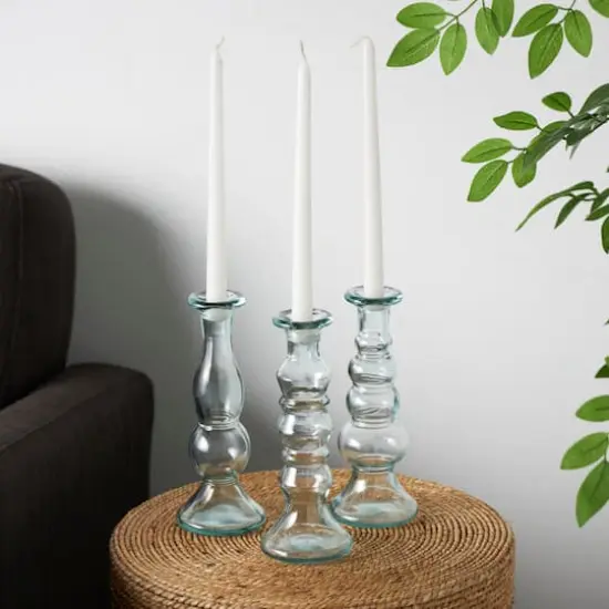 Clear Recycled Glass Candle Holder Set {3}