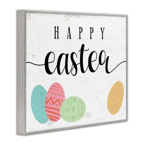 Stupell Industries Happy Easter Greeting Fun Pattern Spring Holiday Eggs Framed Giclee Art Gray {4}