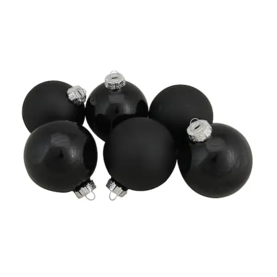 6ct. 3.25" 2-Finish Black Glass Ball Ornaments {6}