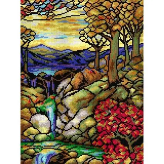 Orchidea Needlepoint Canvas For Halfstitch Without Yarn After L.C. Tiffany - Autumn Landscape - Printed Tapestry Canvas {1}