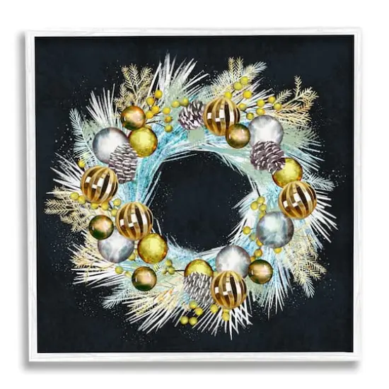 Stupell Industries Seasonal Ornaments Pine Wreath Framed Giclee Art White {1}