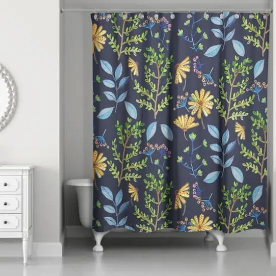 Spring Flowers Shower Curtain Navy {3}