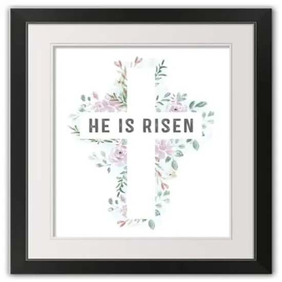 Watercolor Floral Cross Risen 2 16" x 20" Black Framed Print Under Plexiglass {1}