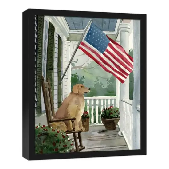 Patriotic Front Porch Golden Black Framed Canvas {3}