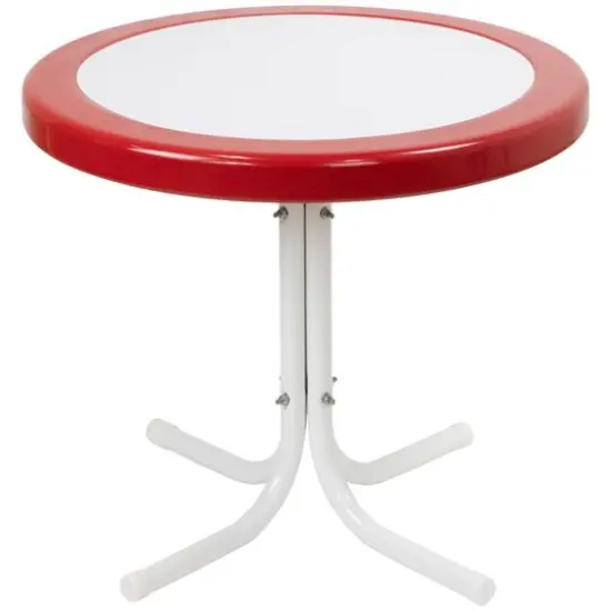 22" Outdoor Retro Tulip Side Table Red/White {1}