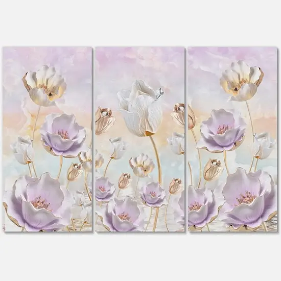 Designart - Blossoming Flowers In Pastel Tones - Traditional Canvas Wall Art Print {4}