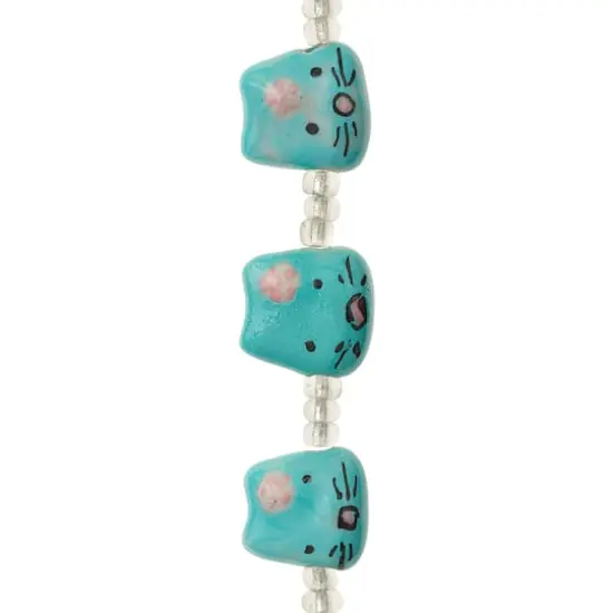 Aqua & Pink Cat Ceramic Beads, 14mm by Bead Landing&trade; {1}