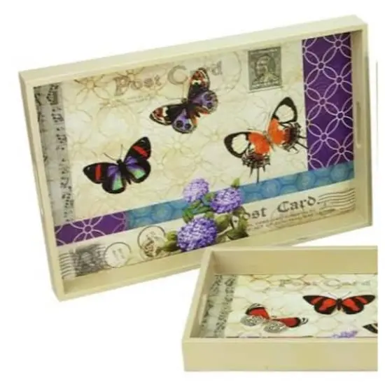 Ivory & Violet Vintage Style Butterfly Rectangular Serving Tray Set {3}