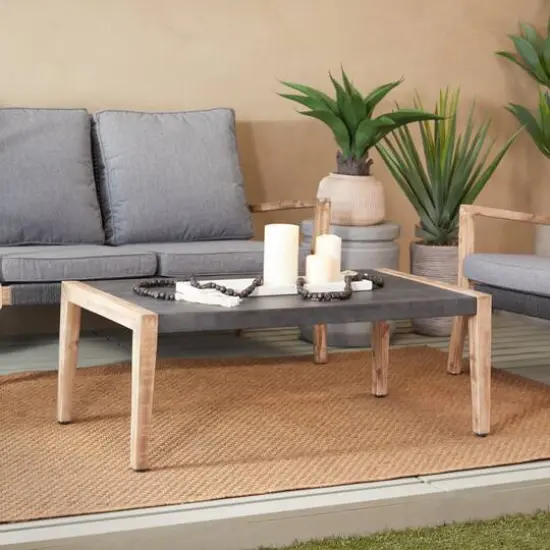 44" Dark Gray Wood Outdoor Coffee Table With Wood Legs {8}