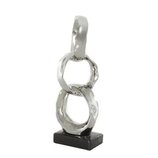 15" Silver Abstract Interlocked Rings Ceramic Sculpture with Black Base {7}