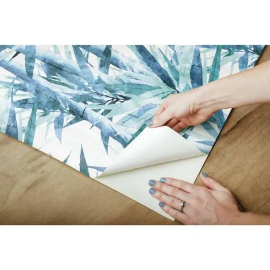 RoomMates Lucky Bamboo Peel & Stick Wallpaper Blue/White {10}