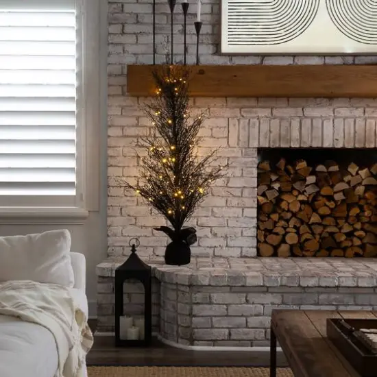 5ft. Pre-Lit LED Halloween Black Twig Artificial Fall Tree in Burlap Planter {9}