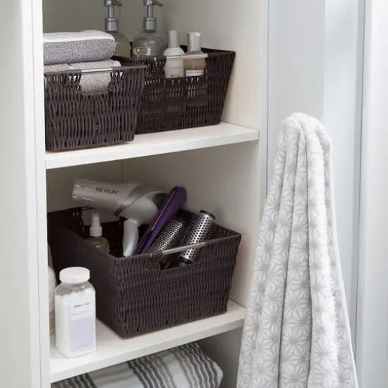 Simplify 3-Piece Rattan Tote Basket Set Chocolate Brown {5}