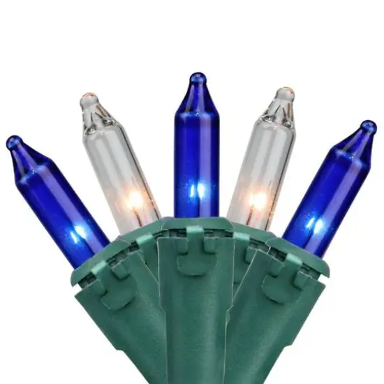 100ct. Mini Christmas String Lights with Green Wire Blue/Clear {1}