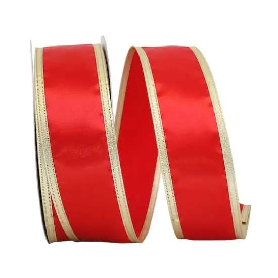 JAM Paper 2.5" x 50yd. Red with Gold Edges Wired Plastic Ribbon {1}