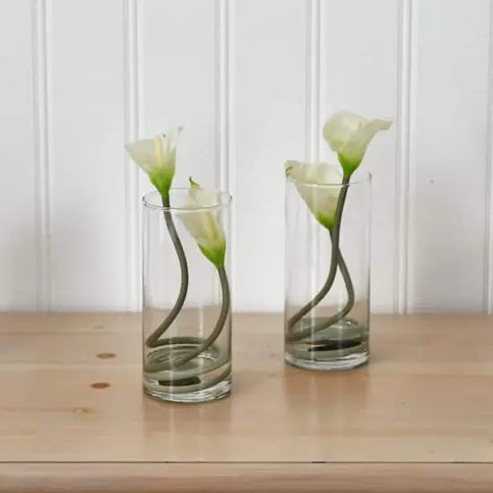 10.5" White Double Calla Lily with Cylinder Vase, 2ct. {4}