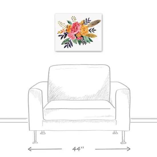 Yellow Feathers and Flowers 16" x 20" Canvas Wall Art {6}