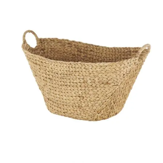 31" Brown Seagrass Handmade Woven Storage Basket with Ring Handles {7}