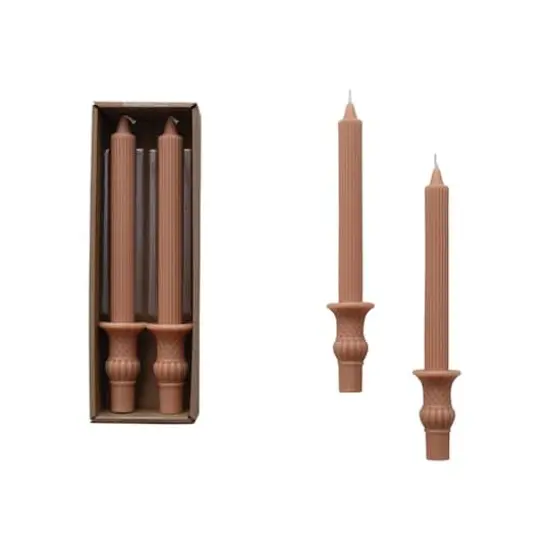 Hello Honey&reg; 10" Unscented Taper Candles with Ornate Base, 2ct. Tan {1}