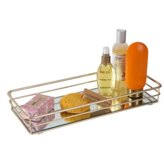 Elle D&eacute;cor Satin Gold Mirrored Bottom Vanity Tray in Satin Gold {4}