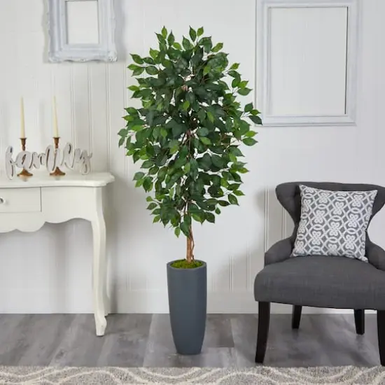 5ft. Ficus Artificial Tree in Gray Planter {4}