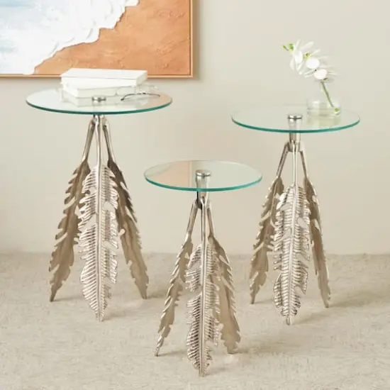 Silver Leaf Aluminum Metal Table Set {3}