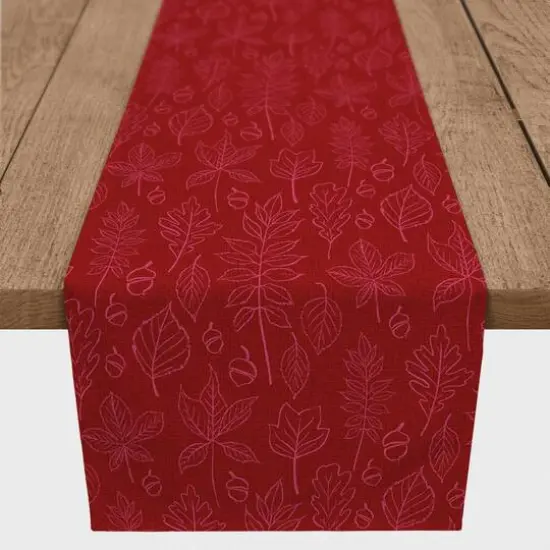 90" Autumn Pattern Leaves On Red Poly Twill Table Runner {1}