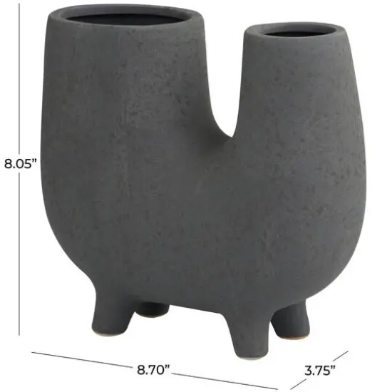 8" Dark Gray Ceramic U-Shaped Abstract Vase with Small Feet {9}