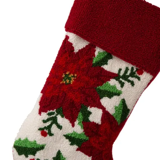 Glitzhome&reg; 21" Poinsettia Hooked Stocking {4}