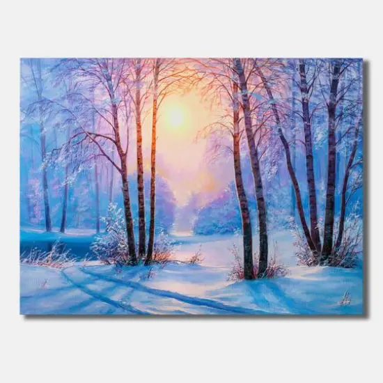 Designart - Warm Sunshine Reflection Over Winter Forest River III - Farmhouse Canvas Wall Art Print {2}