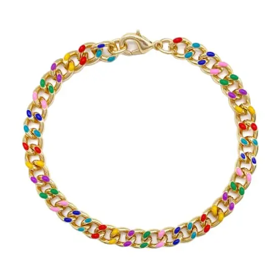 7.5" Rainbow & Gold Enamel Curb Charm Bracelet by Bead Landing™ {1}