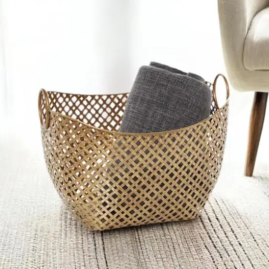 Gold Metal Contemporary Storage Basket {6}