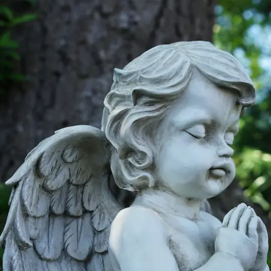 13.5" Gray Kneeling Praying Cherub Angel Outdoor Statue {4}
