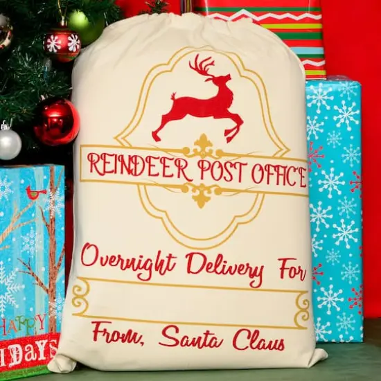 Personality Case&trade; 19" x 26" Reindeer Post Cotton Christmas Drawstring Bag {3}