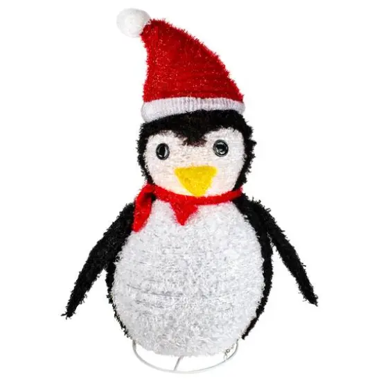32" Pre-Lit Outdoor Chenille Penguin with Santa Hat Christmas Yard Art Decoration {3}