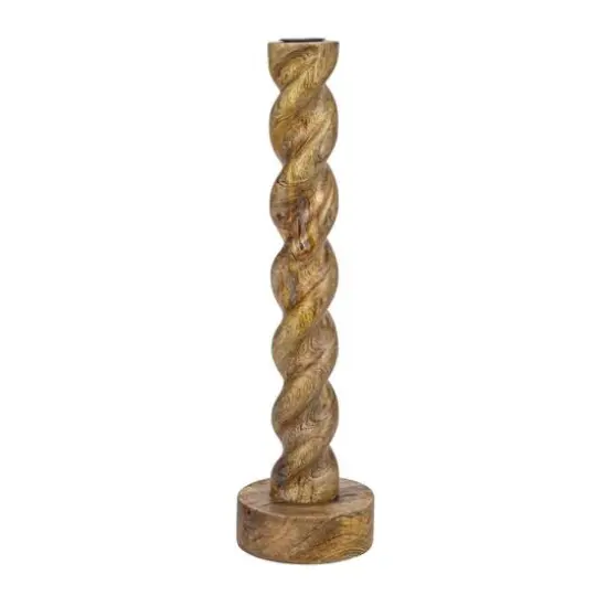 Hello Honey&reg; 14" Tall Natural Hand-Carved Mango Wood Twisted Taper Candle Holder {8}