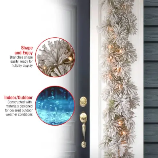9' x 12" Pre-lit Snowy Bristle Pine Artificial Christmas Garland with 70 Clear Lights {6}