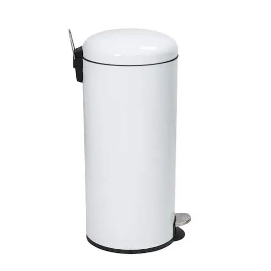 Honey Can Do White Retro Metal Kitchen Step Trash Can with Lid {9}