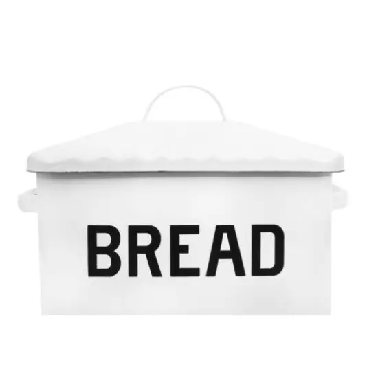 Hello Honey&reg; 13.5" Enameled Metal Distressed White Bread Box with Lid {6}