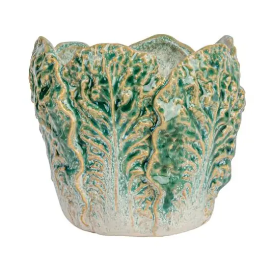 Hello Honey&reg; 5.75" Green Reactive Glaze Embossed Stoneware Cabbage Planter {11}