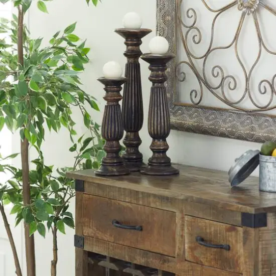 Dark Brown Mango Wood Traditional Candle Holder Set, 3ct. {10}