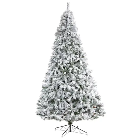 10ft. Pre-Lit Flocked White River Mountain Pine Artificial Christmas Tree, Clear LED Lights {3}