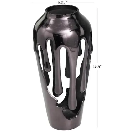 15" Black Aluminum Drip Vase with Melting Designed Body {6}