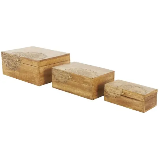 Brown & Gold Handmade Storage Box Set with Carved Mandalas Set {4}