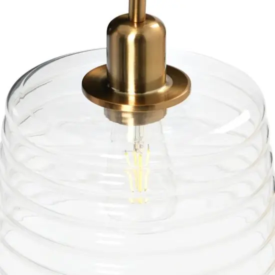Hello Honey® Robert Stevenson Lighting Rhodes Metal & Clear Ribbed Glass Ceiling Light Brushed Brass {4}