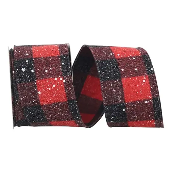 Reliant 2.5" x 10yd. Snow Speckled Red & Black Buffalo Check Wired Ribbon {1}
