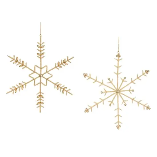 12.25" Gold Beaded Metal Snowflake Ornaments Set {5}